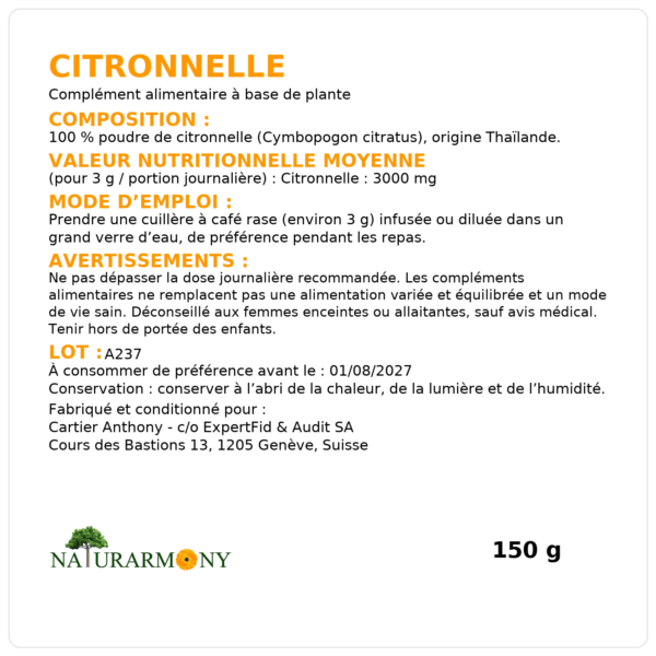 Citronnelle en poudre 150g – Image 2