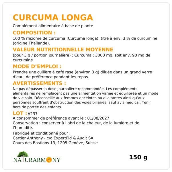 Curcuma Longa en poudre 150g – Image 2