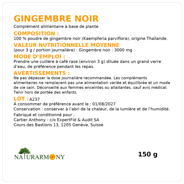 Gingembre noir en poudre 150g – Image 2
