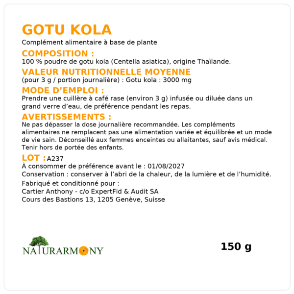 Gotu kola en poudre 150g – Image 2