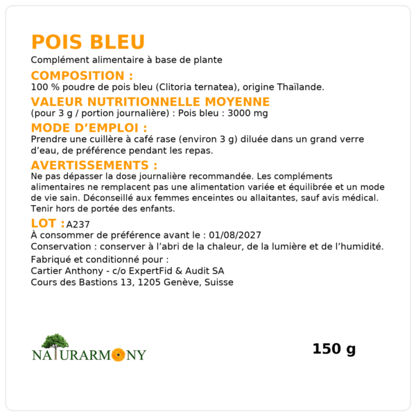 Pois bleu en poudre 150g – Image 2