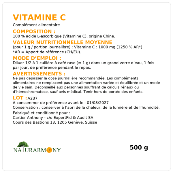 Vitamine C en poudre 500g – Image 2